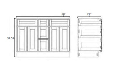 VSDB60 - 60" Wide Double Sink Vanity Base Cabinet