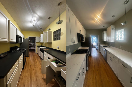 From Dated to Dazzling: A Complete Galley Kitchen Renovation with Premium White Shaker Cabinets