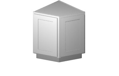BA24 - A white shaker style angled end base cabinet with a closed door.