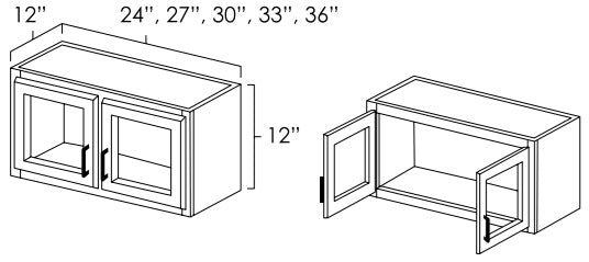 W3612PG - 36" Wide 12" High, Double Door Plain Glass Decorative Wall Cabinet