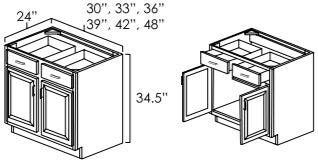 B33 - 33" Wide Double Door & Double Drawer Base Cabinet