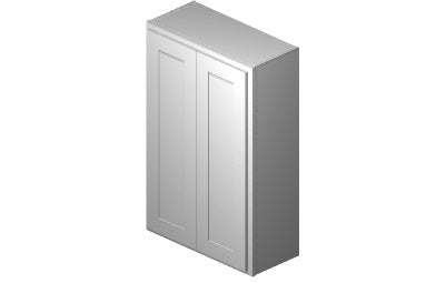 W2742 - A white, shaker-style double door wall cabinet.  27" wide, 42" high and 12" deep.